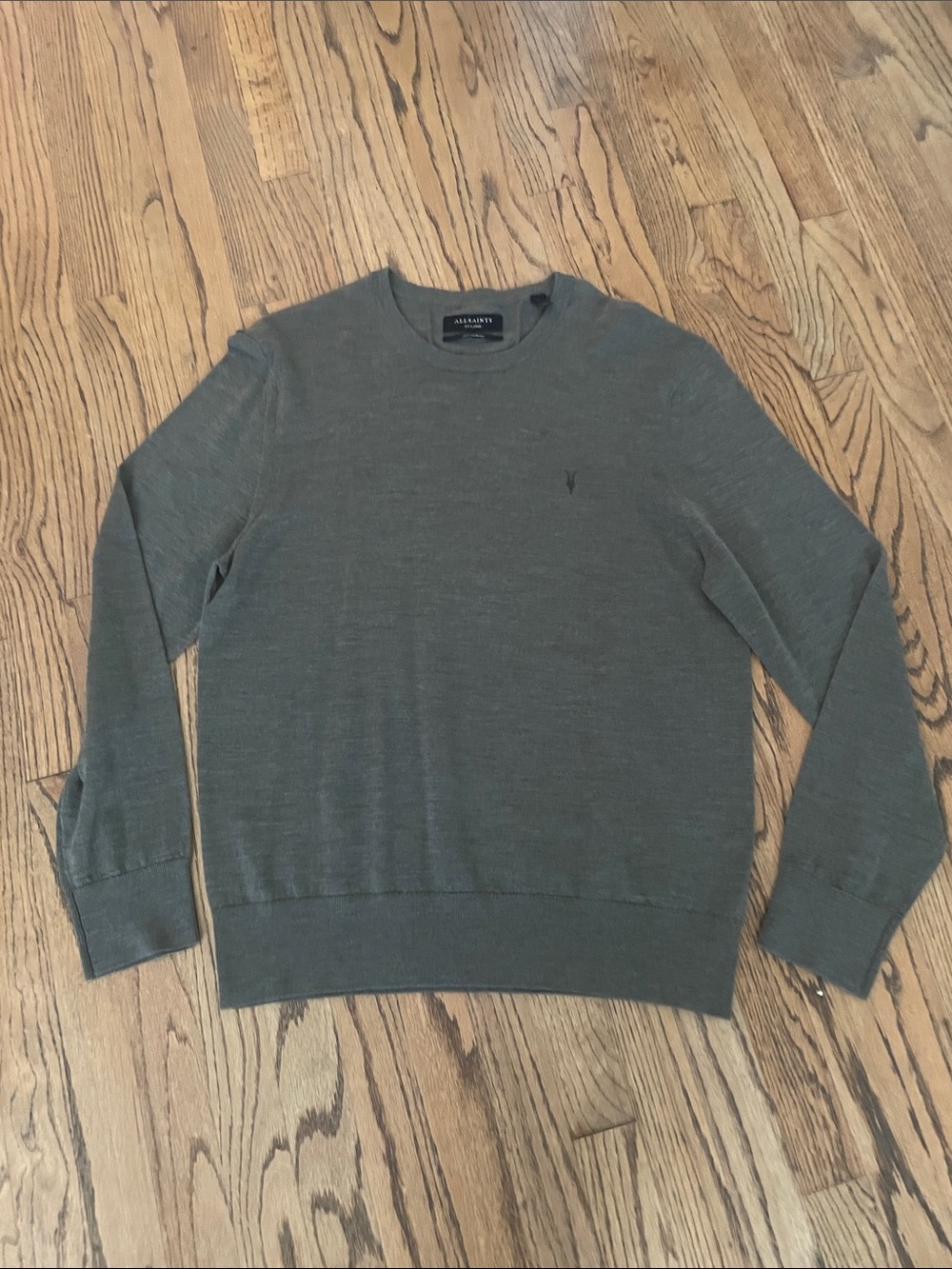All Saints Olive Green Lightweight Crewneck Sweater